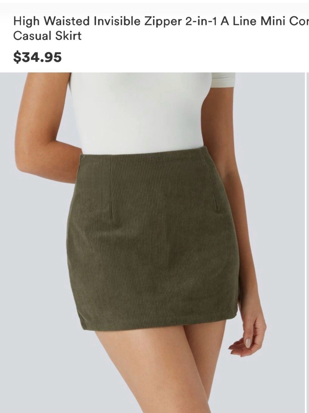 Halara High-Waisted A-Line Mini Skort in Olive Green size large